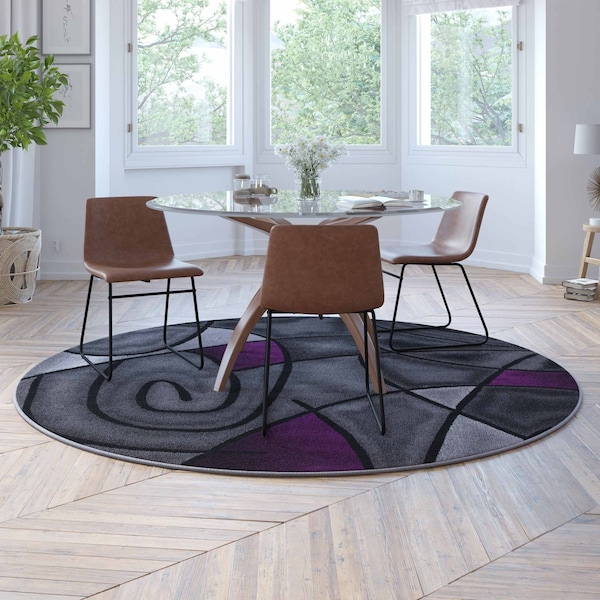 Flash Furniture Purple 7' x 7' Round Abstract Design Area Rug ACD-TZ-860-7R-PR-GG - main